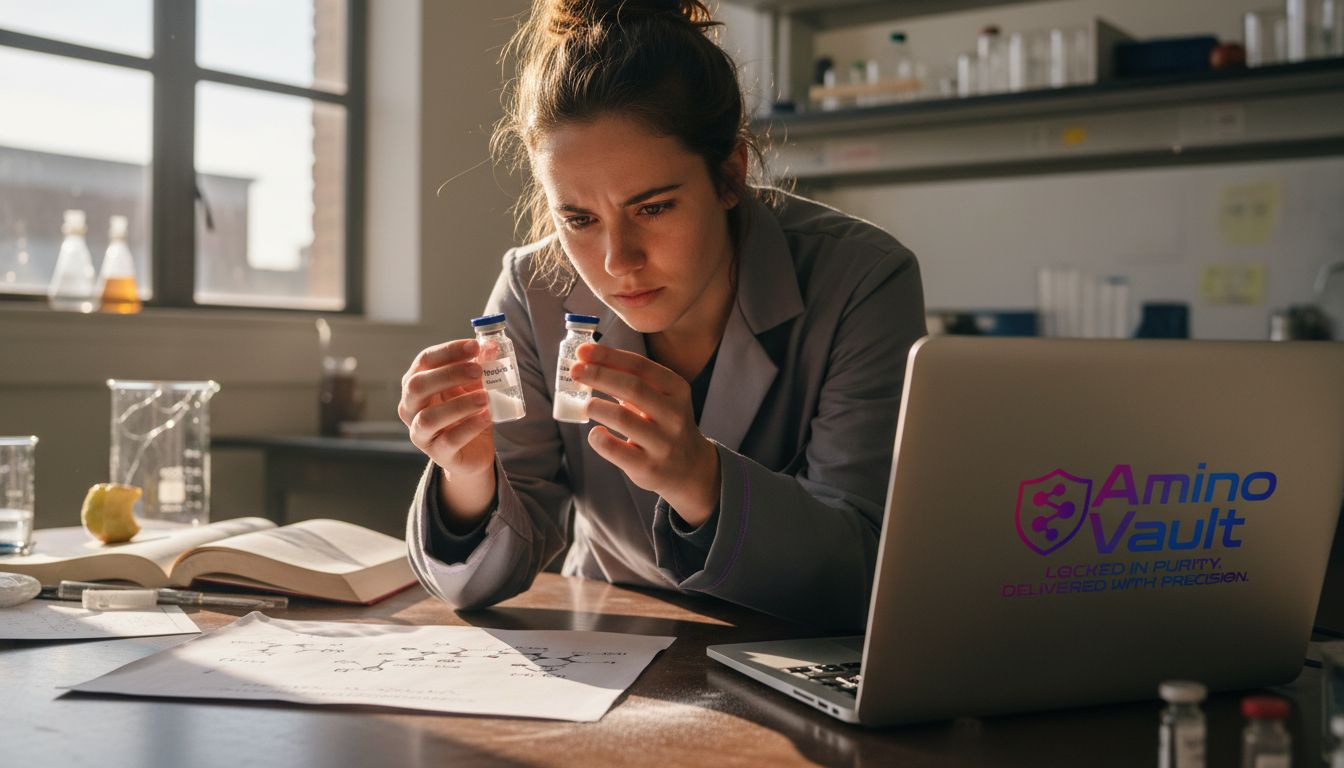 Student comparing peptide samples in lab