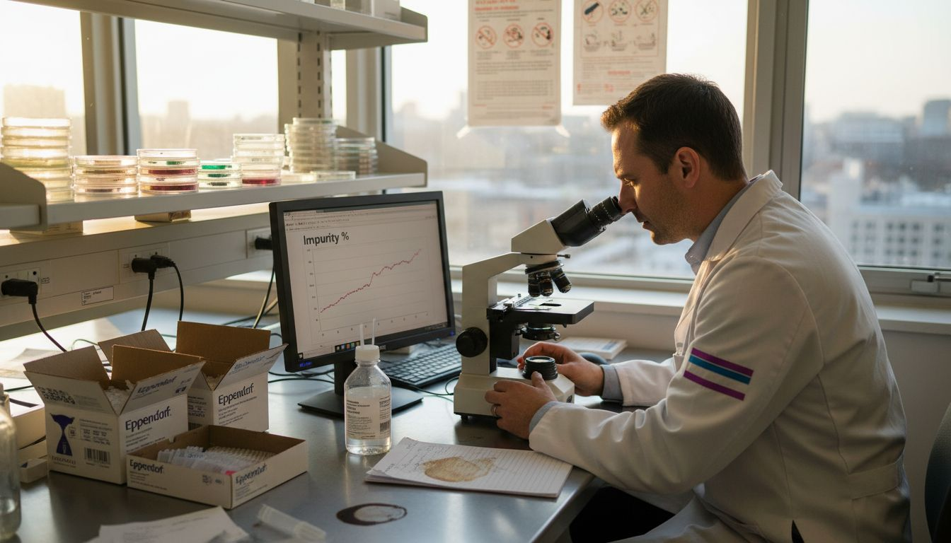 Biologist inspecting purity experiment results