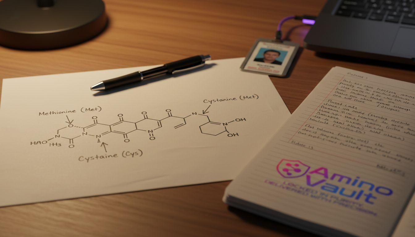 Peptide stabilizing molecular diagram on desk