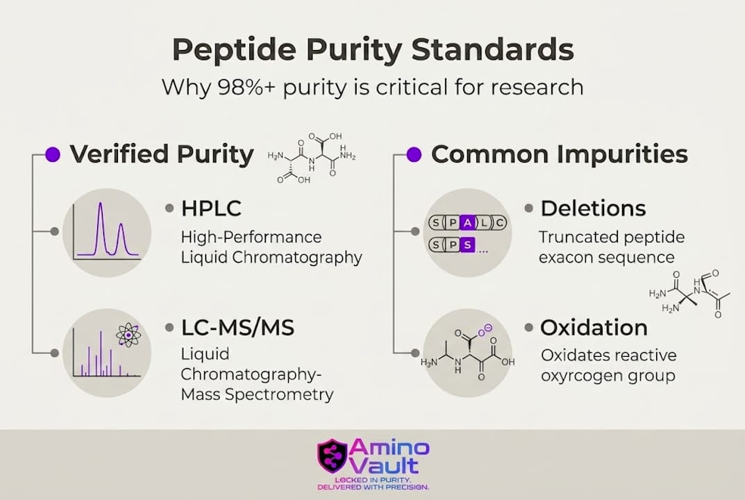 Infographic showing high purity peptide standards and common impurities