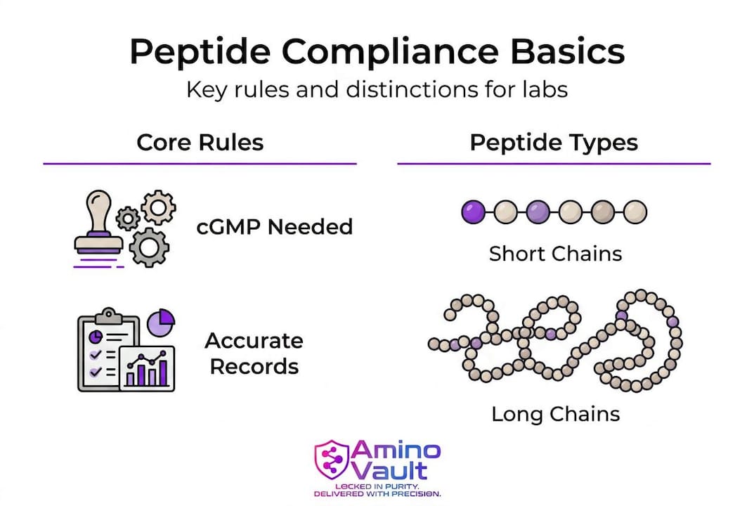 Infographic showing peptide compliance essentials