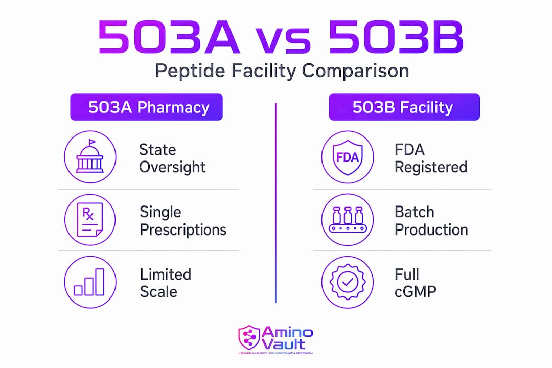 Infographic comparing 503A and 503B peptide facilities