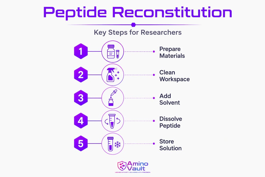 Infographic showing peptide reconstitution process steps