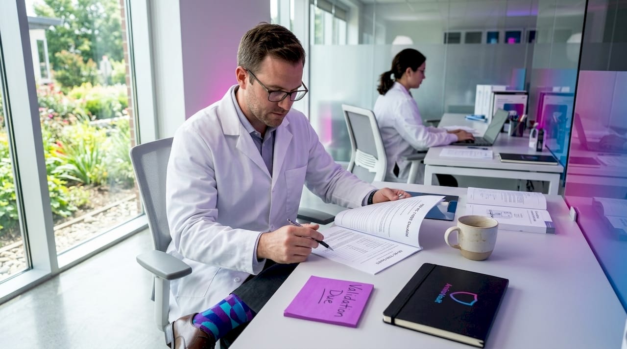 Lab manager reviewing ISO IEC 17025 checklist