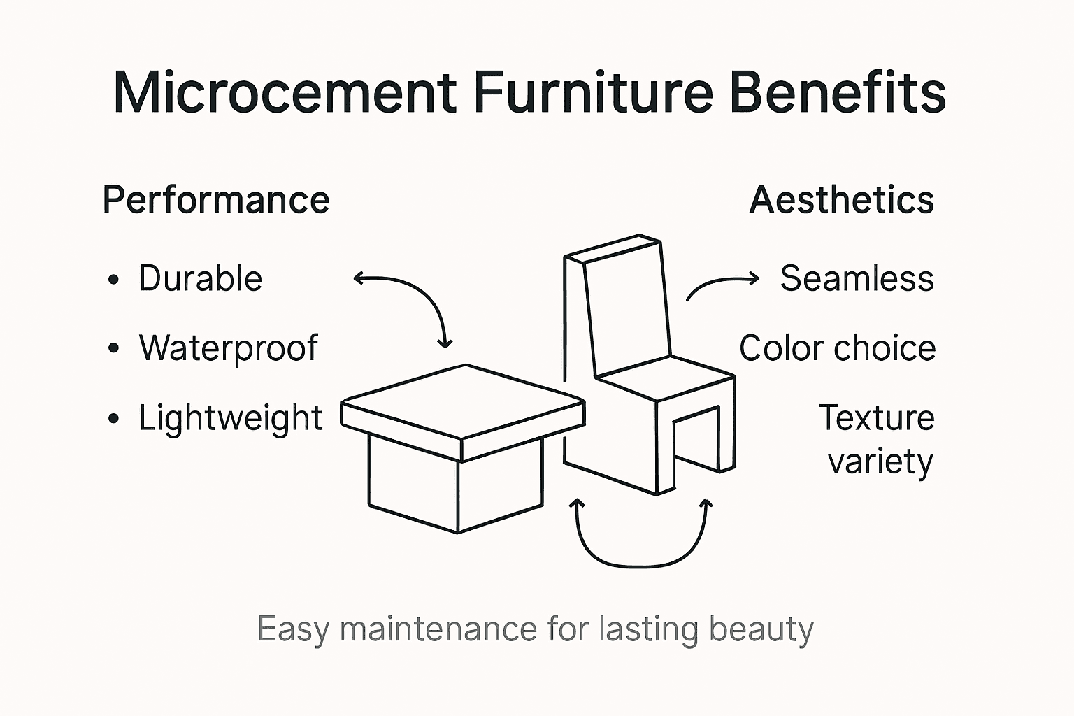 Infographic showing microcement furniture advantages