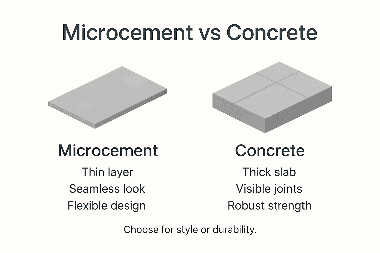 Infographic compares microcement and concrete key traits