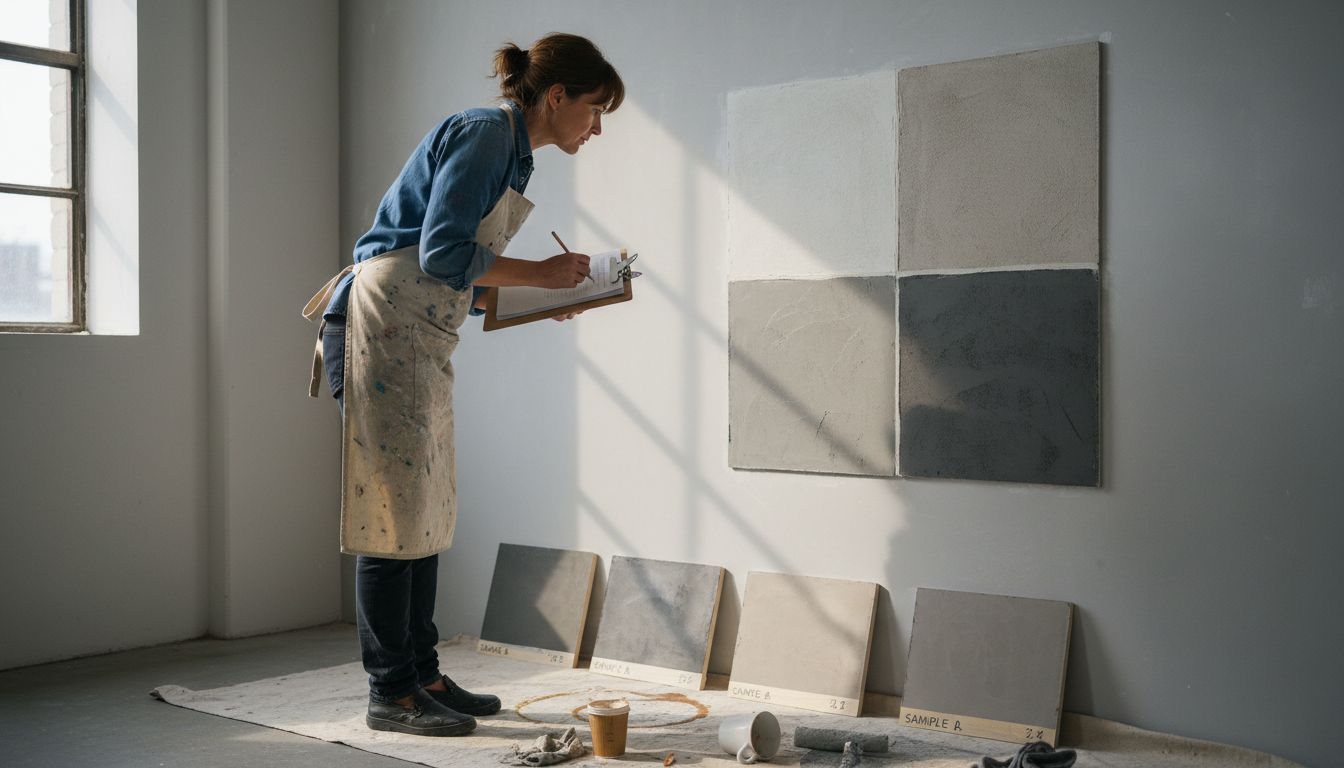 Designer comparing microcement wall finishes