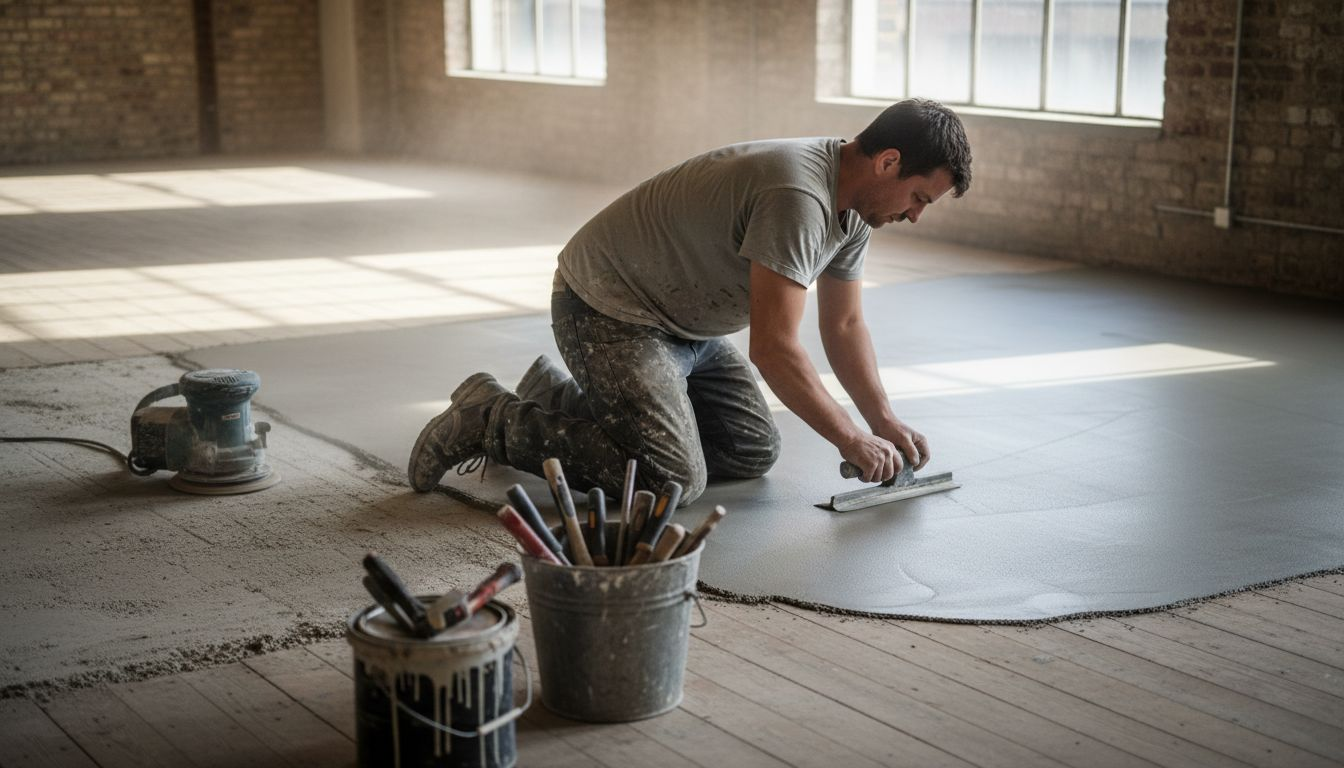 Expert applies microcement and prepares concrete