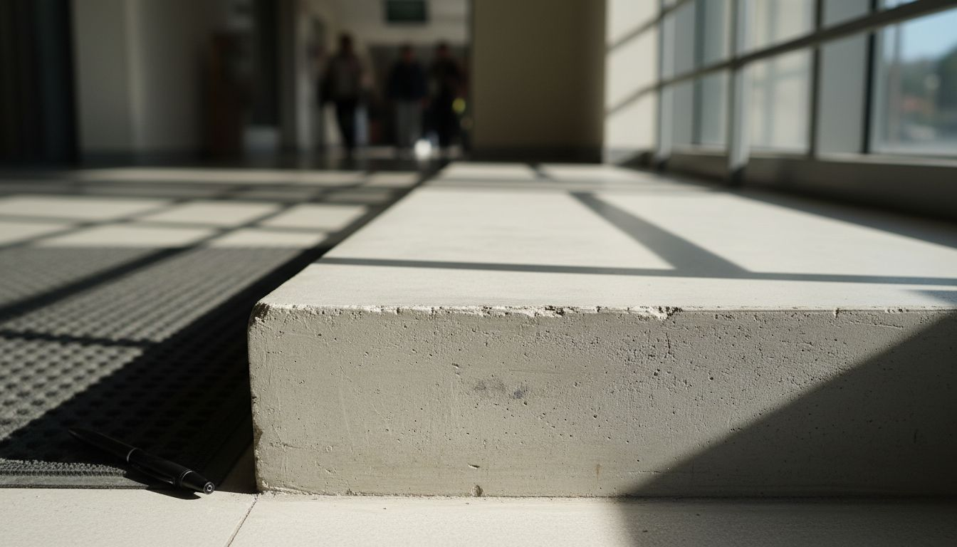 Closeup of microcement stair tread with wear