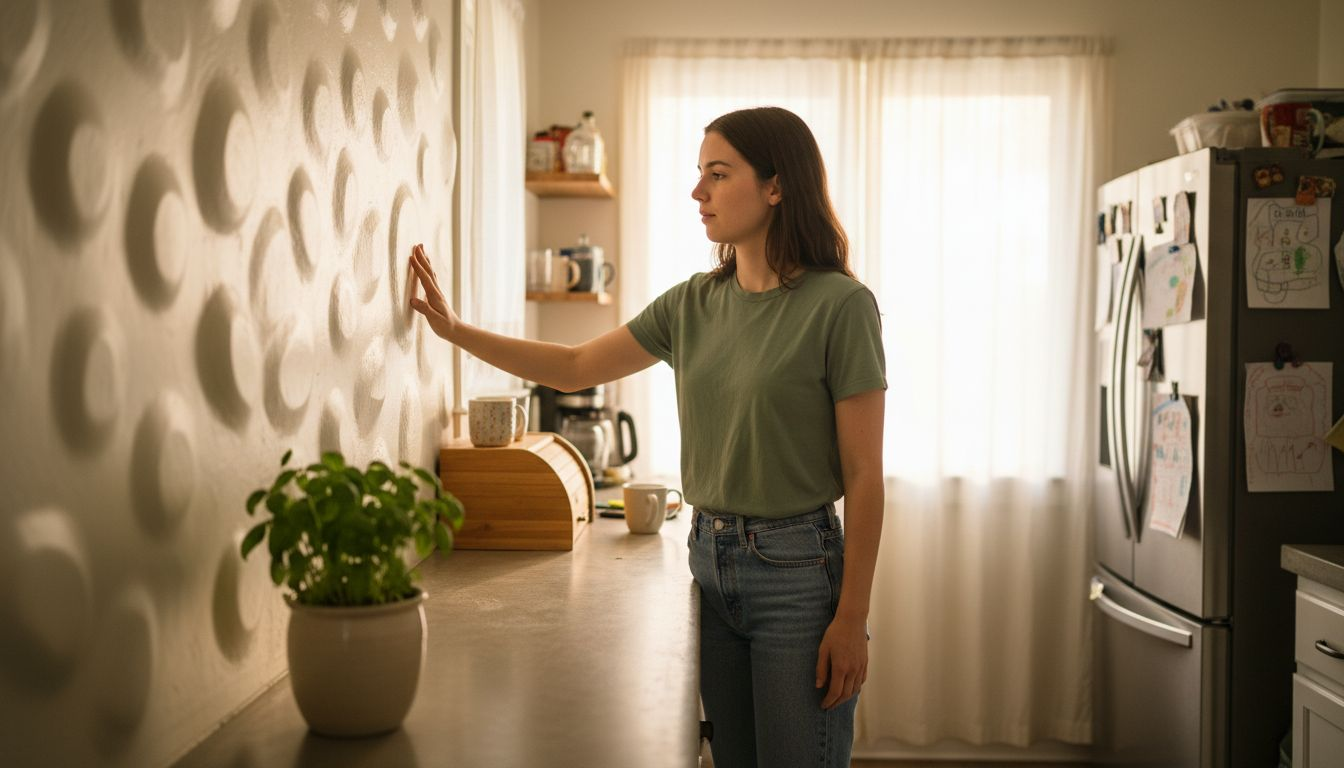 Woman feels textured eco wall finish