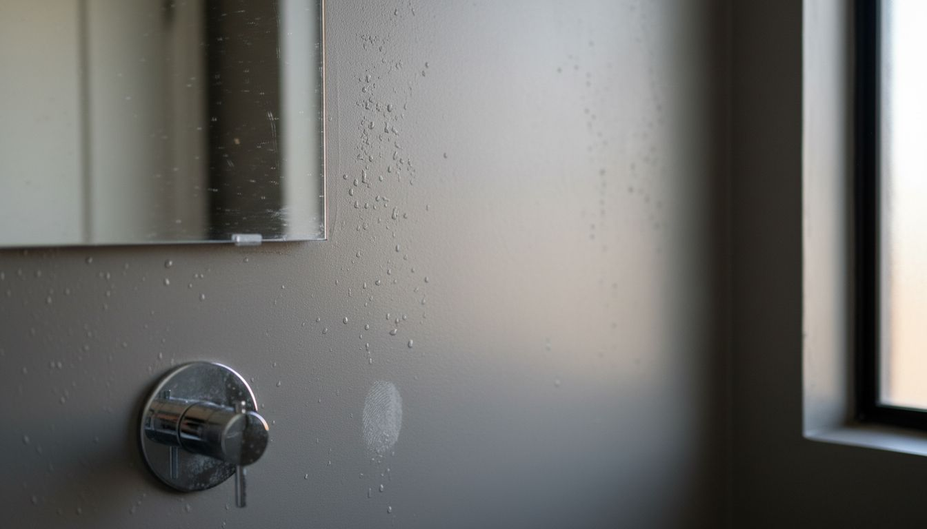 Water beads on microcement shower wall
