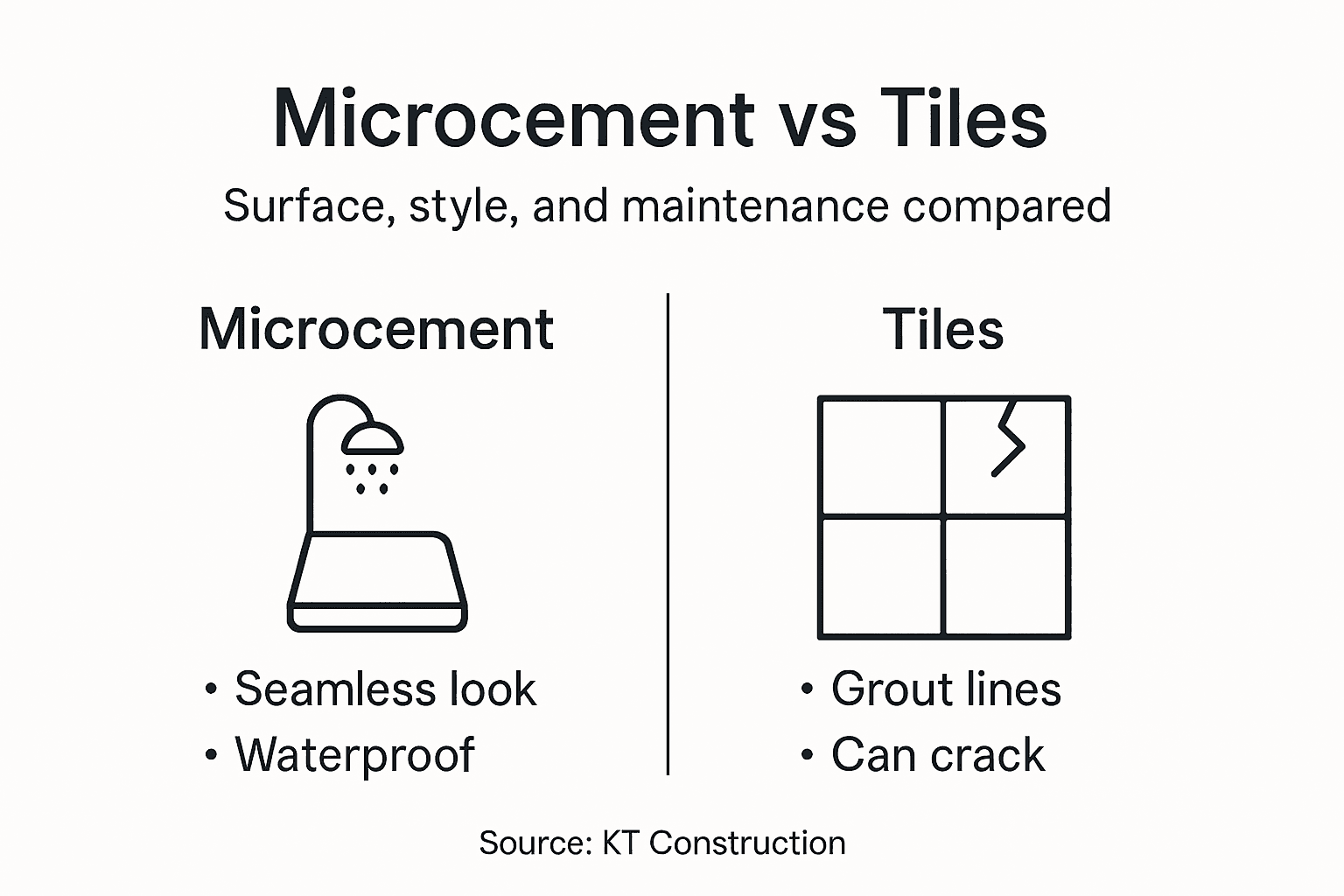 Infographic comparing microcement and tiles features