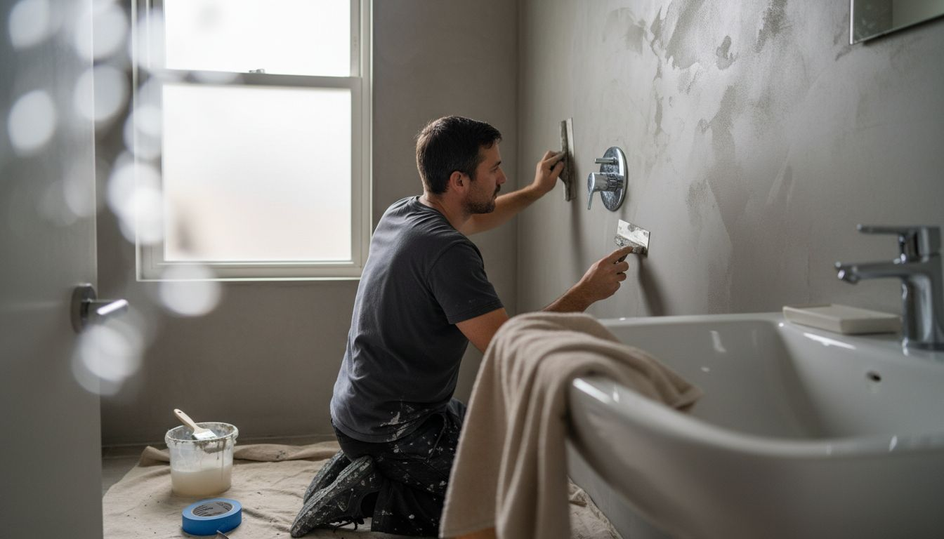 Microcement application in urban bathroom shower