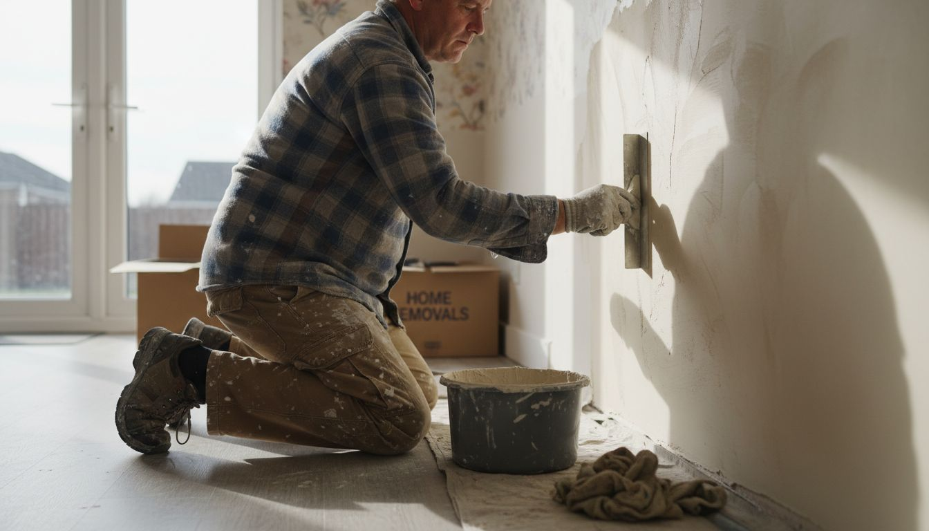 Installer applying clay wall finish