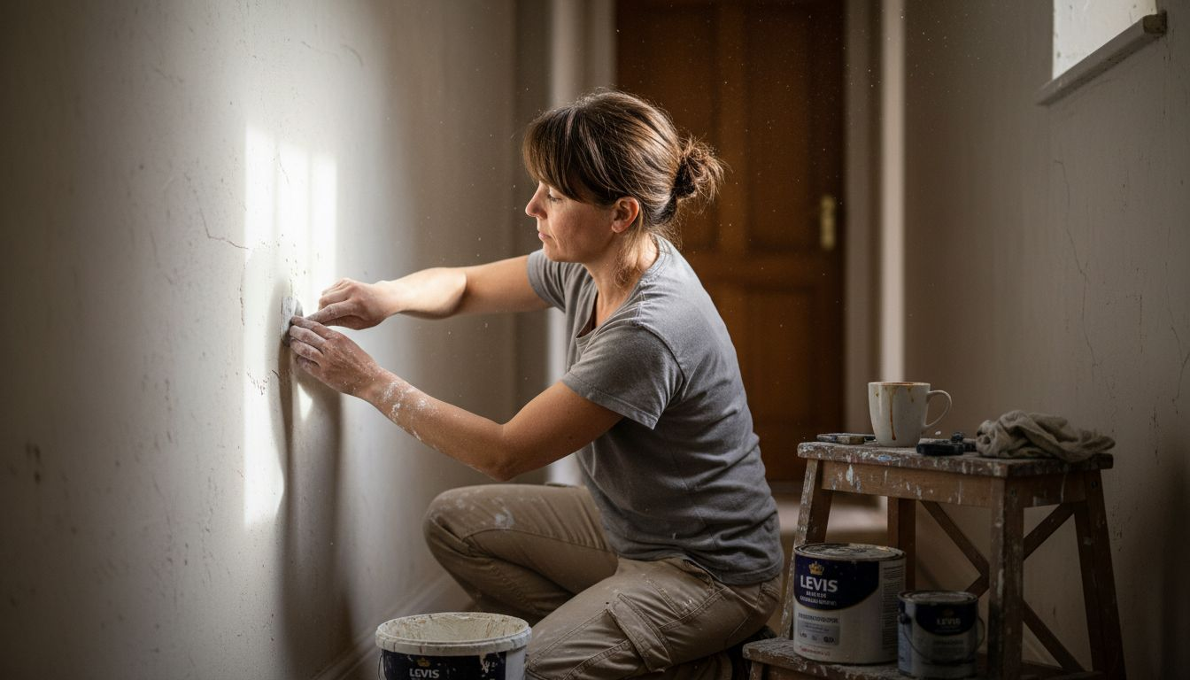 Person patching and prepping interior wall