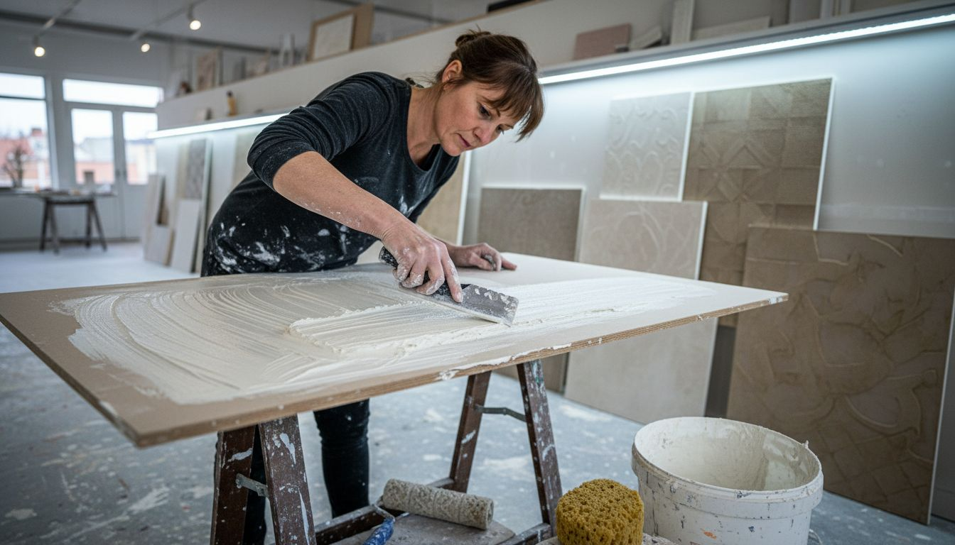 Decorator using tools for textured wall finish