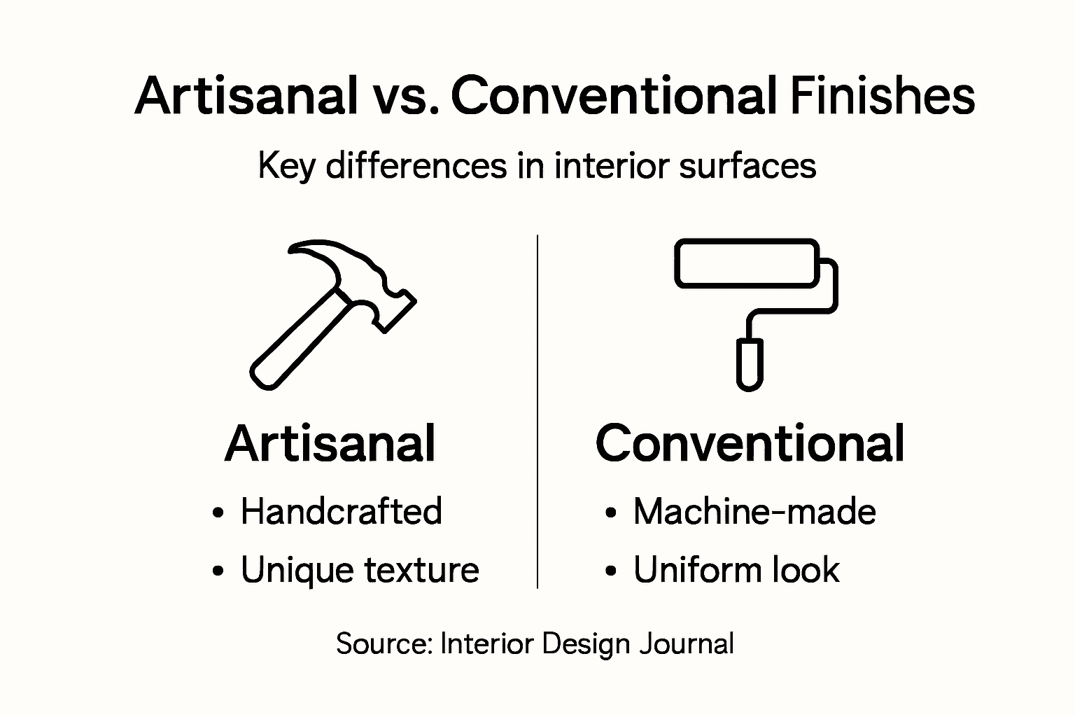 Infographic contrasting artisanal and conventional finishes