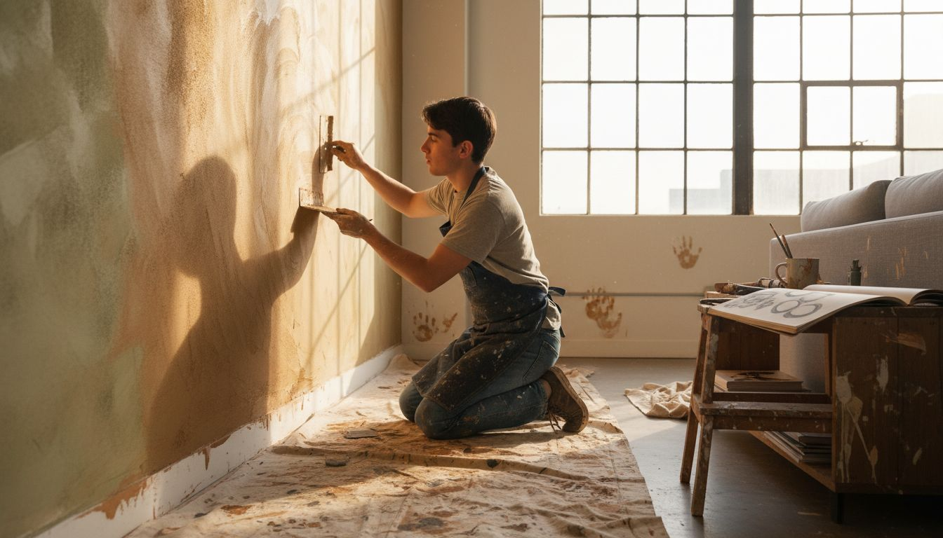 Artisan creating custom wall texture