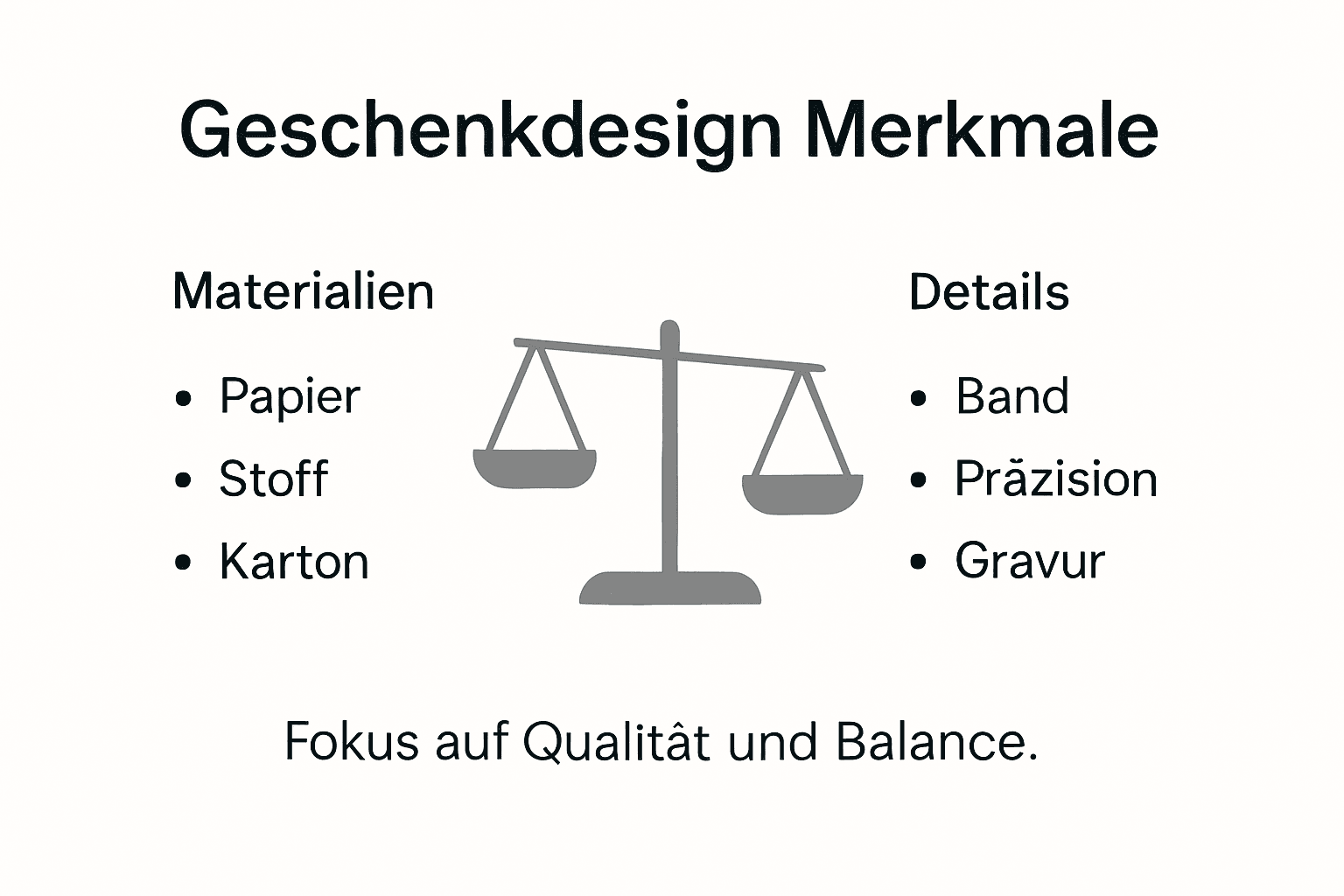 Die Infografik stellt die wichtigsten Eigenschaften eines gelungenen Geschenkdesigns übersichtlich dar.