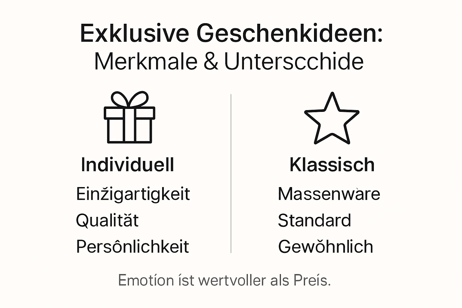 Übersichtliche Infografik zu den wichtigsten Eigenschaften von Geschenken