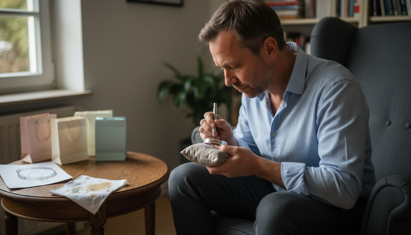 Un uomo fa incidere un regalo con una dedica personale.