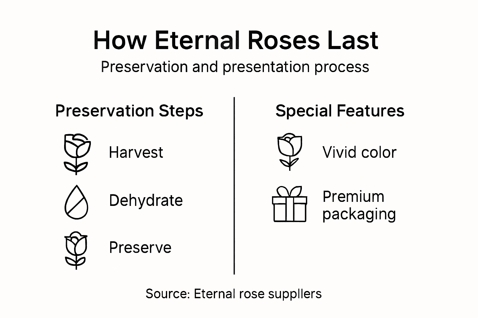 Infographic: eternal rose preservation steps and features