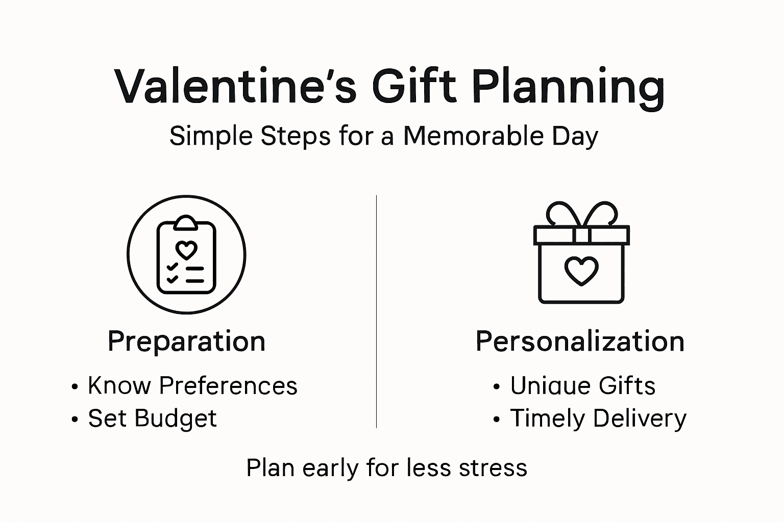 Infographic met stappen voor het plannen van Valentijnsgeschenken