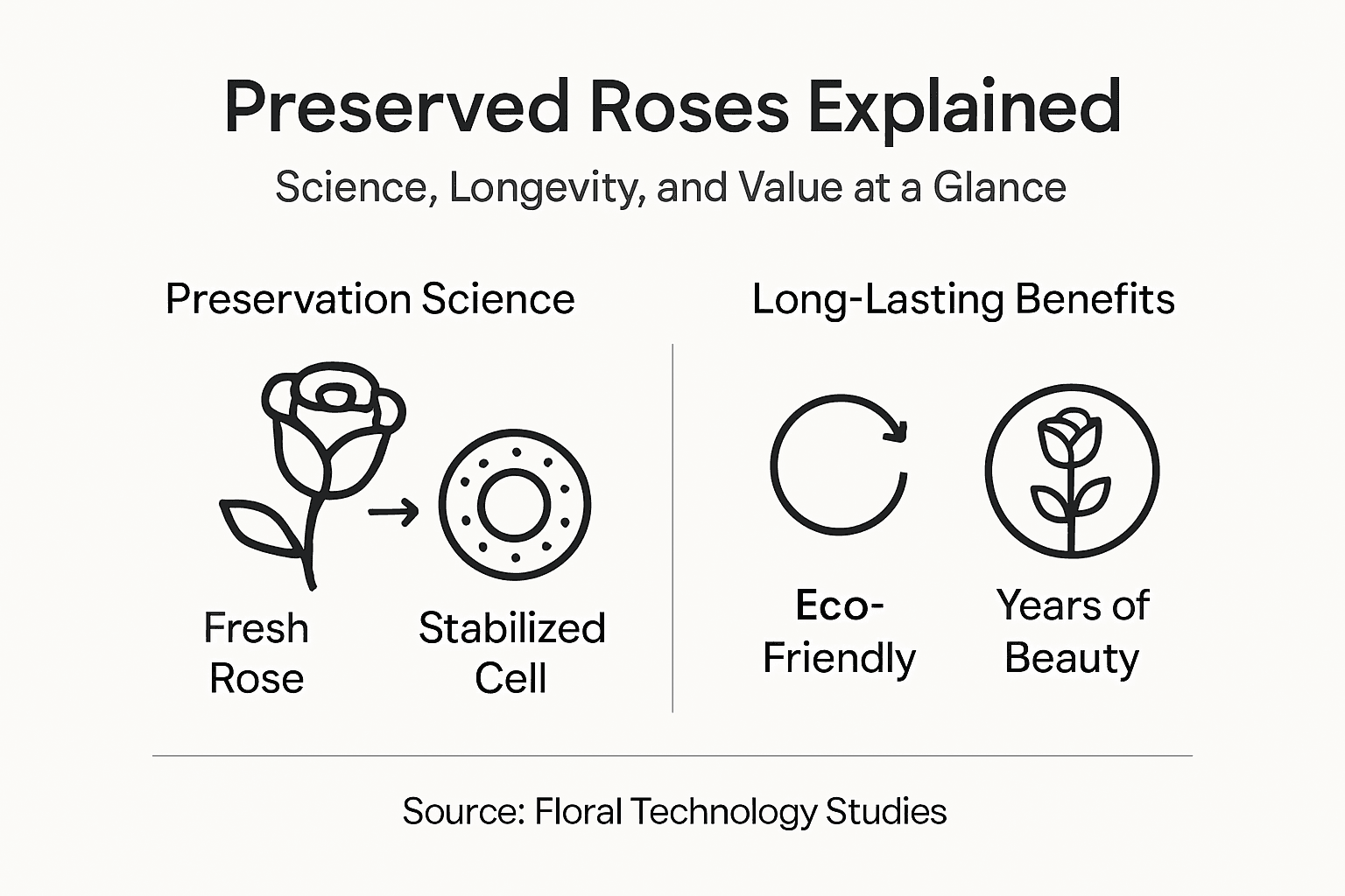 Infographic over de wetenschap en voordelen van geconserveerde rozen