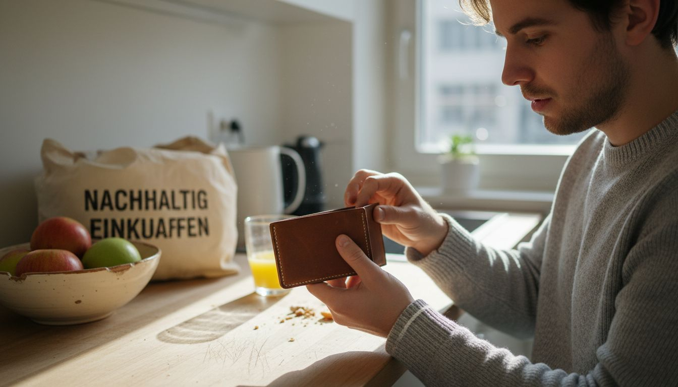 Een man inspecteert zorgvuldig een alledaags cadeau in de keuken om de kwaliteit te controleren.