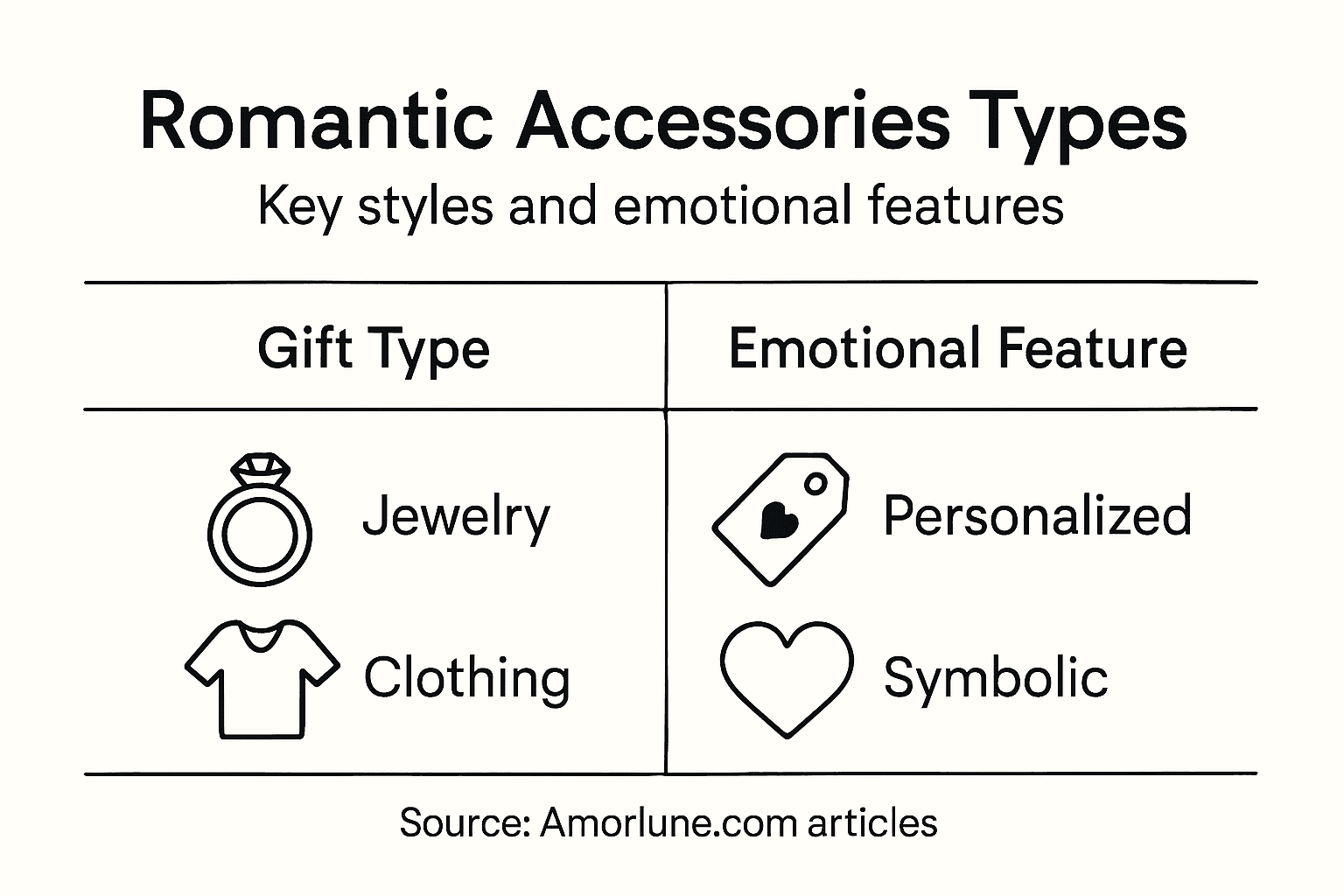 Infografik over typer og funktioner af romantiske accessories