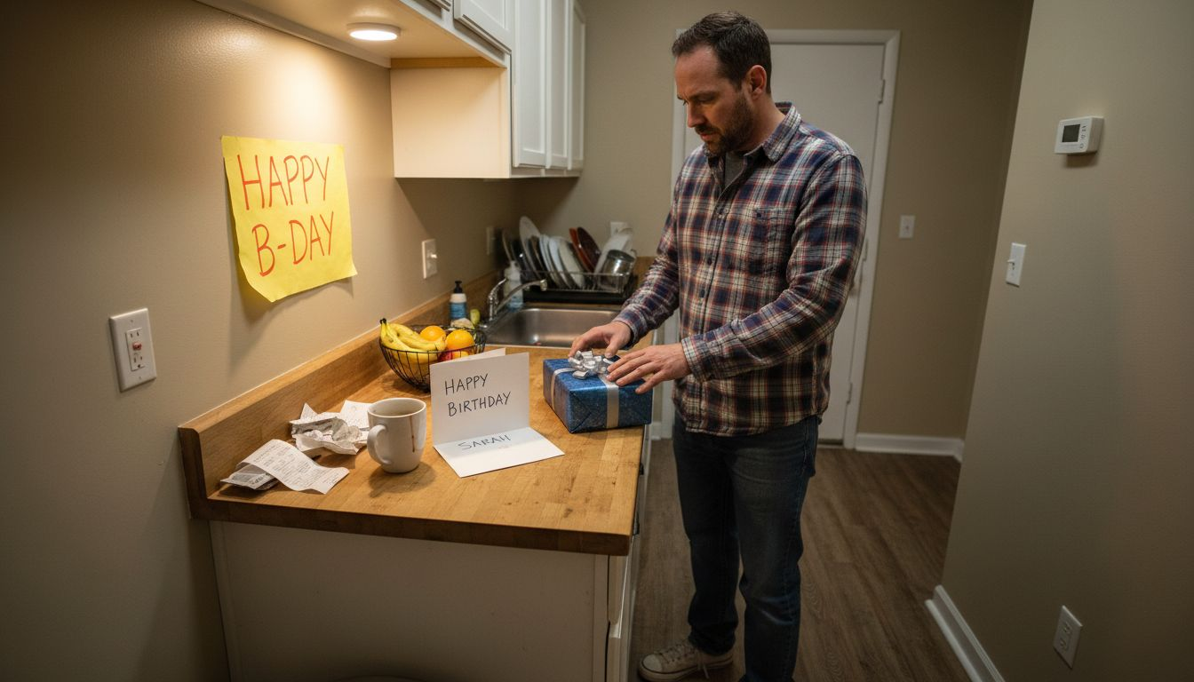 Man bereidt verrassingscadeaupresentatie voor