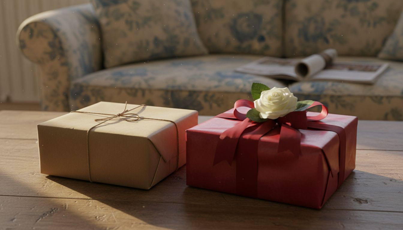 Minimalist versus elaborate gift wrapping side by side