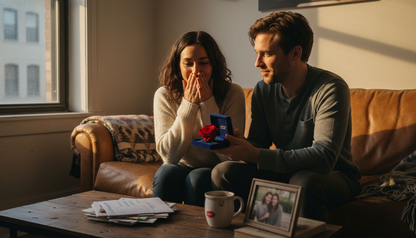 Couple shares eternal rose gift moment