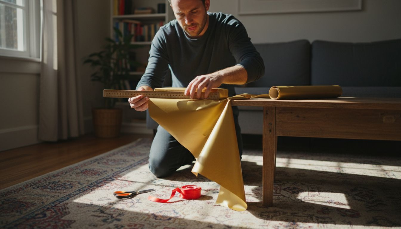 Man measuring wrapping paper with a ruler