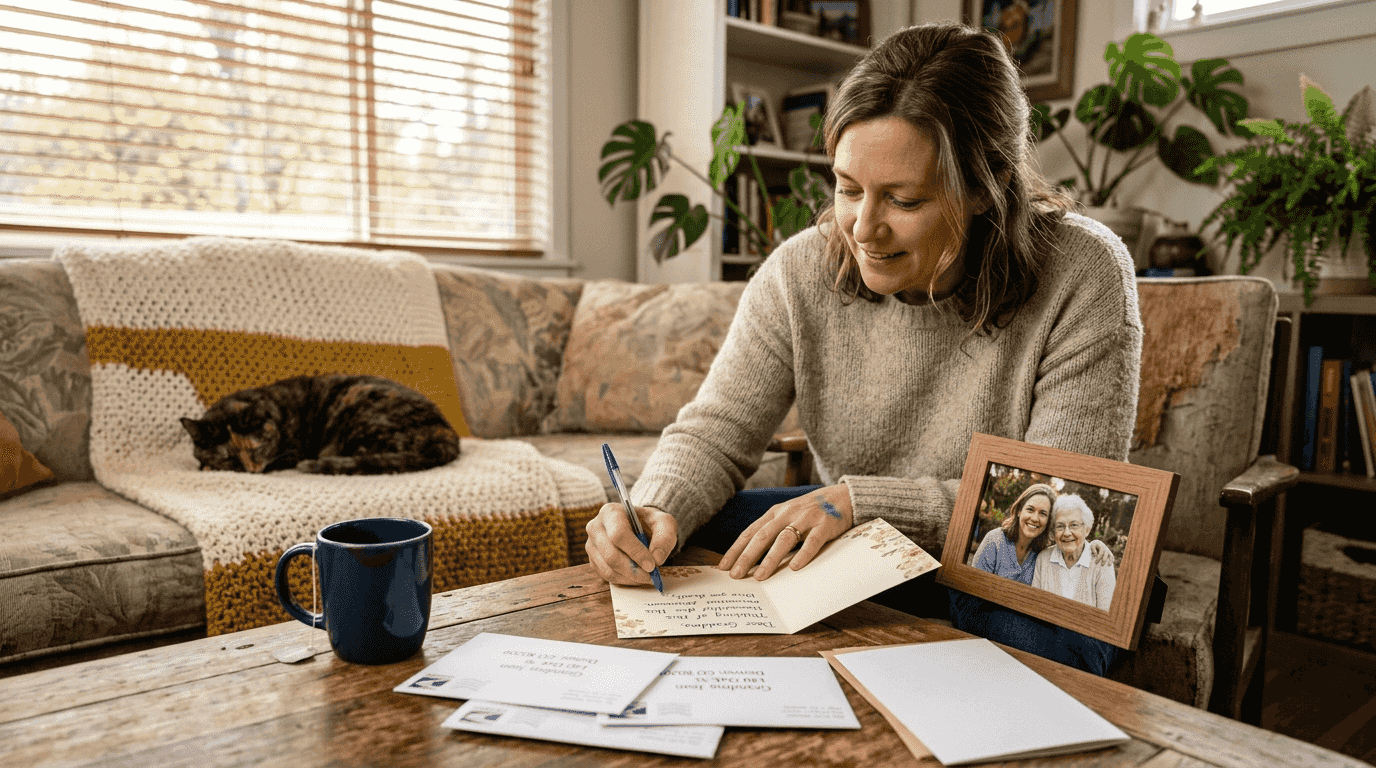 Woman writing personal note for a gift