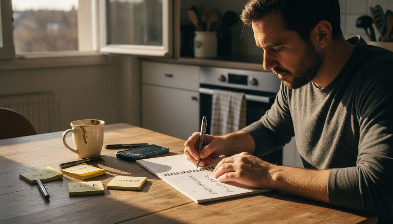 Man journaling emotional therapy goals