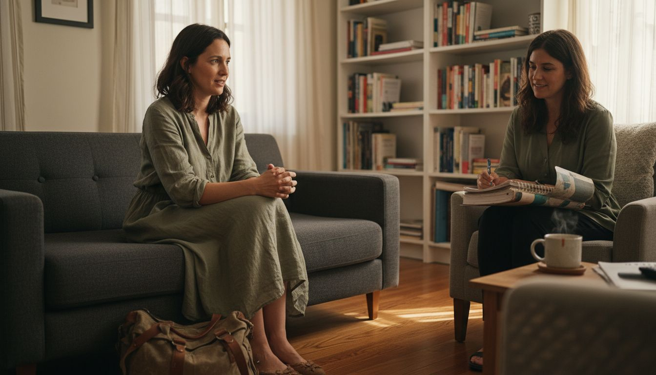 Expat woman in therapy office session