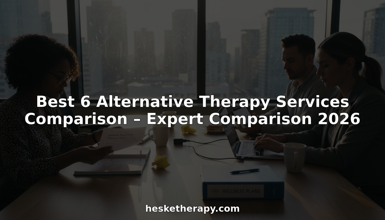 Team comparing alternative therapy services at meeting table