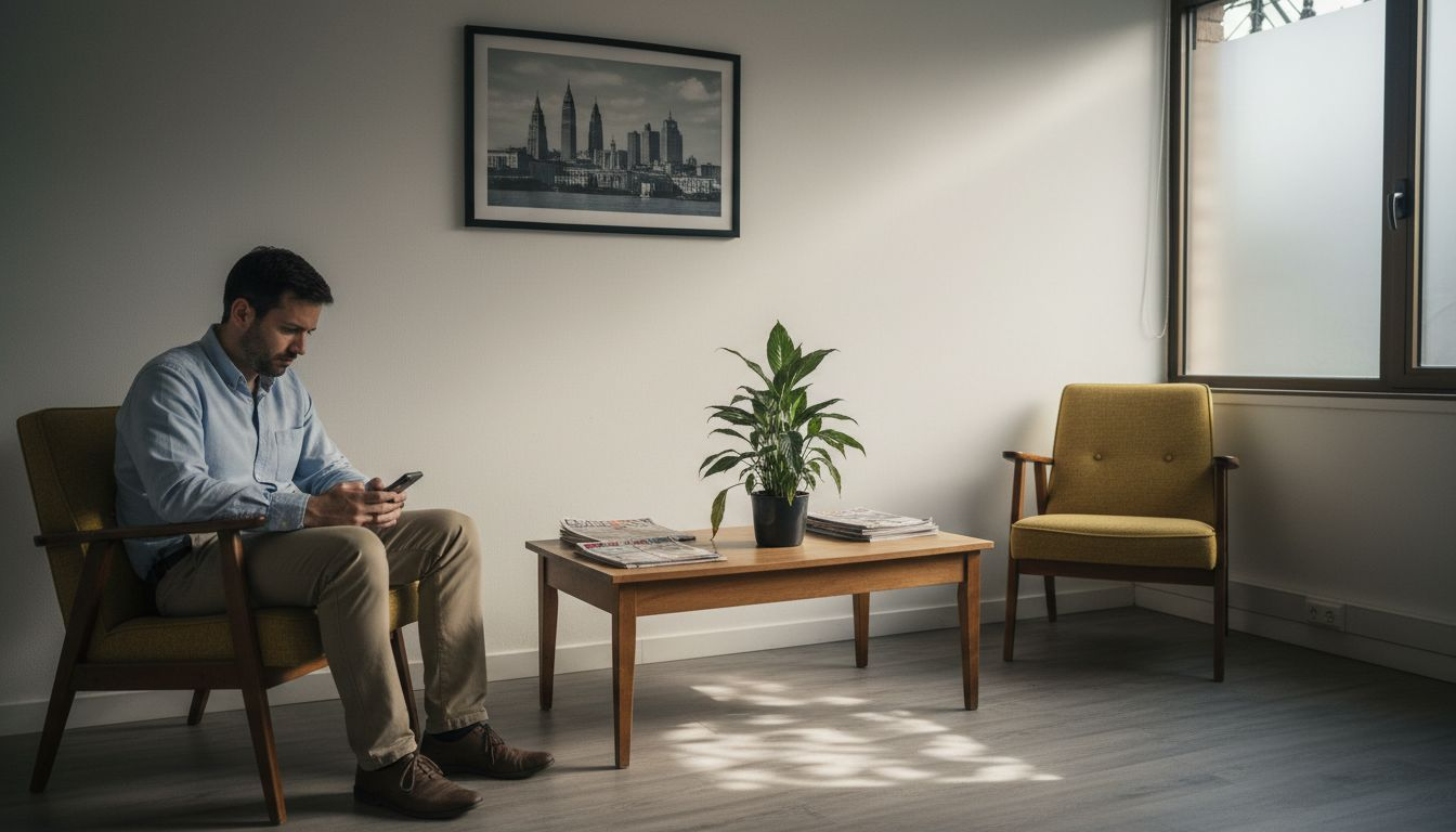 Man waiting in therapy room anxiously