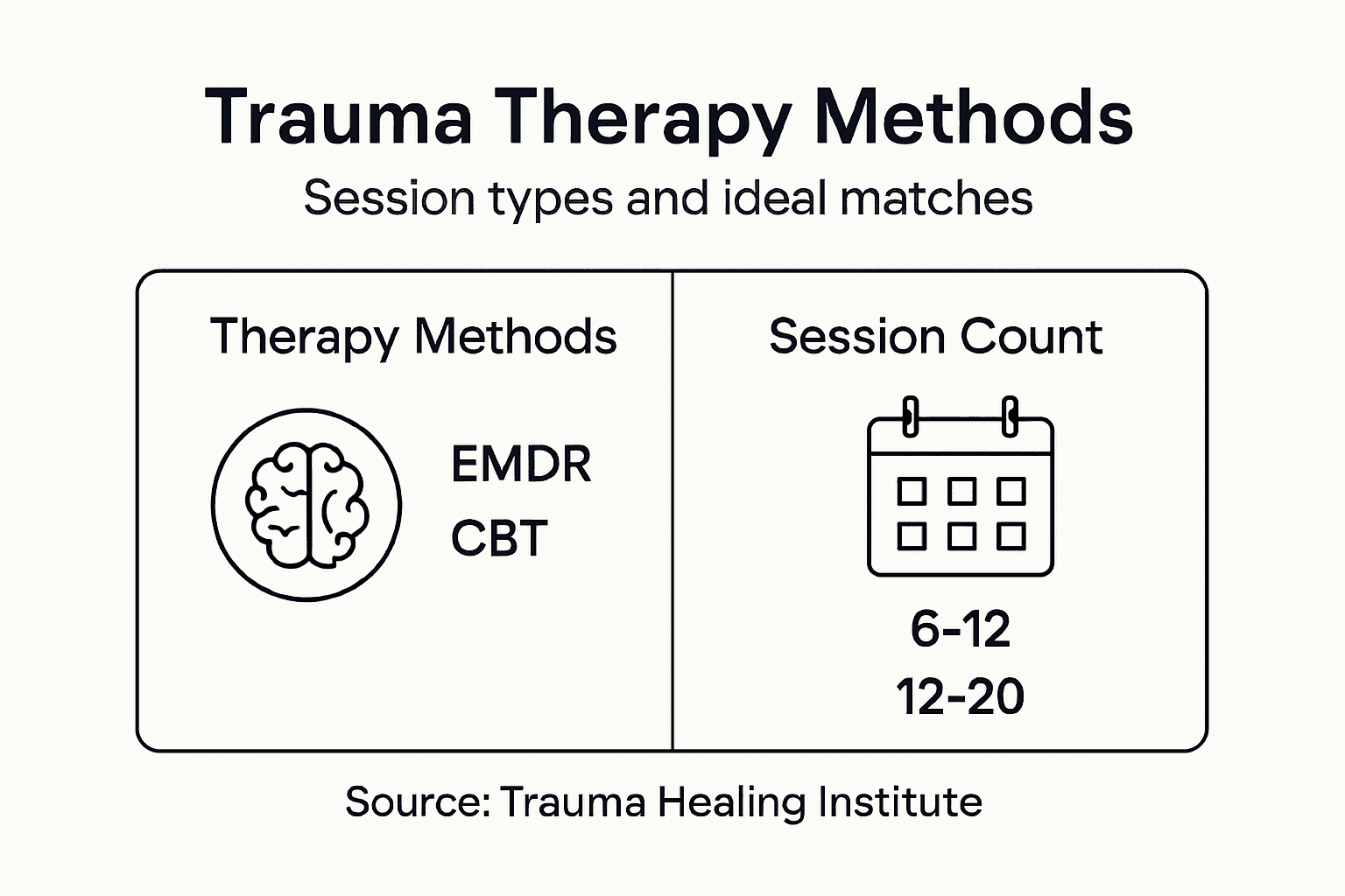 Infographic about trauma therapy methods and sessions