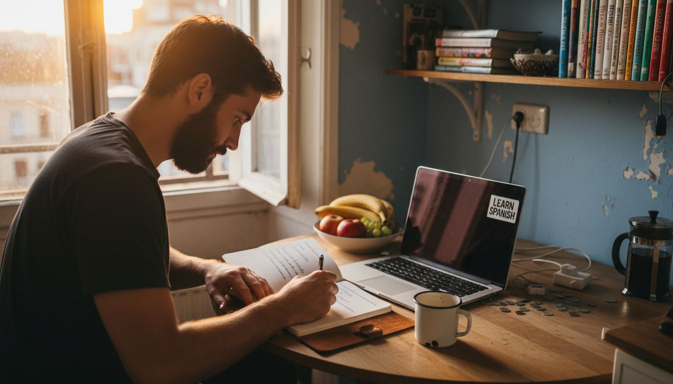 Expat man journaling for self-esteem