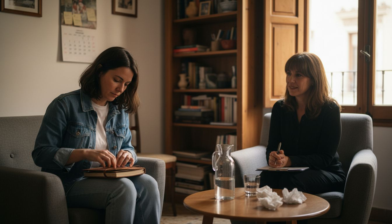 Expat woman in therapy session Madrid