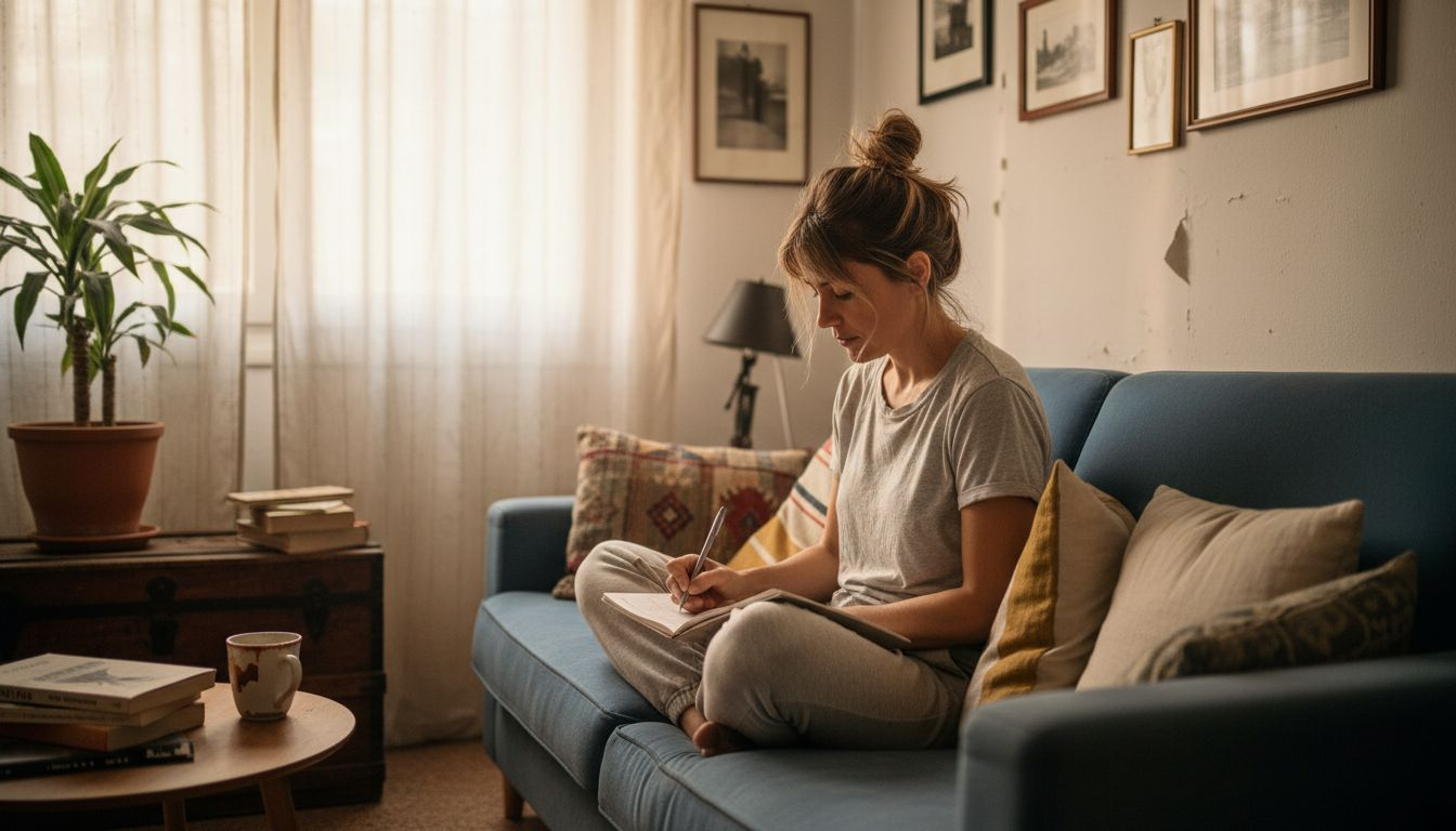 Woman journaling for trauma healing at home