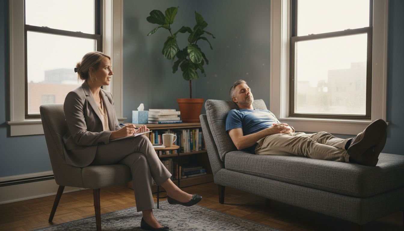 Therapist guiding client through hypnotherapy session