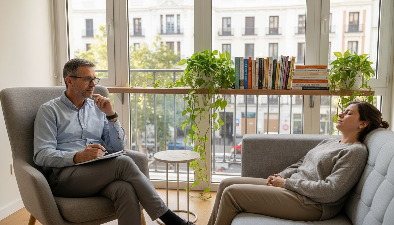 Therapist guides woman during trauma hypnotherapy