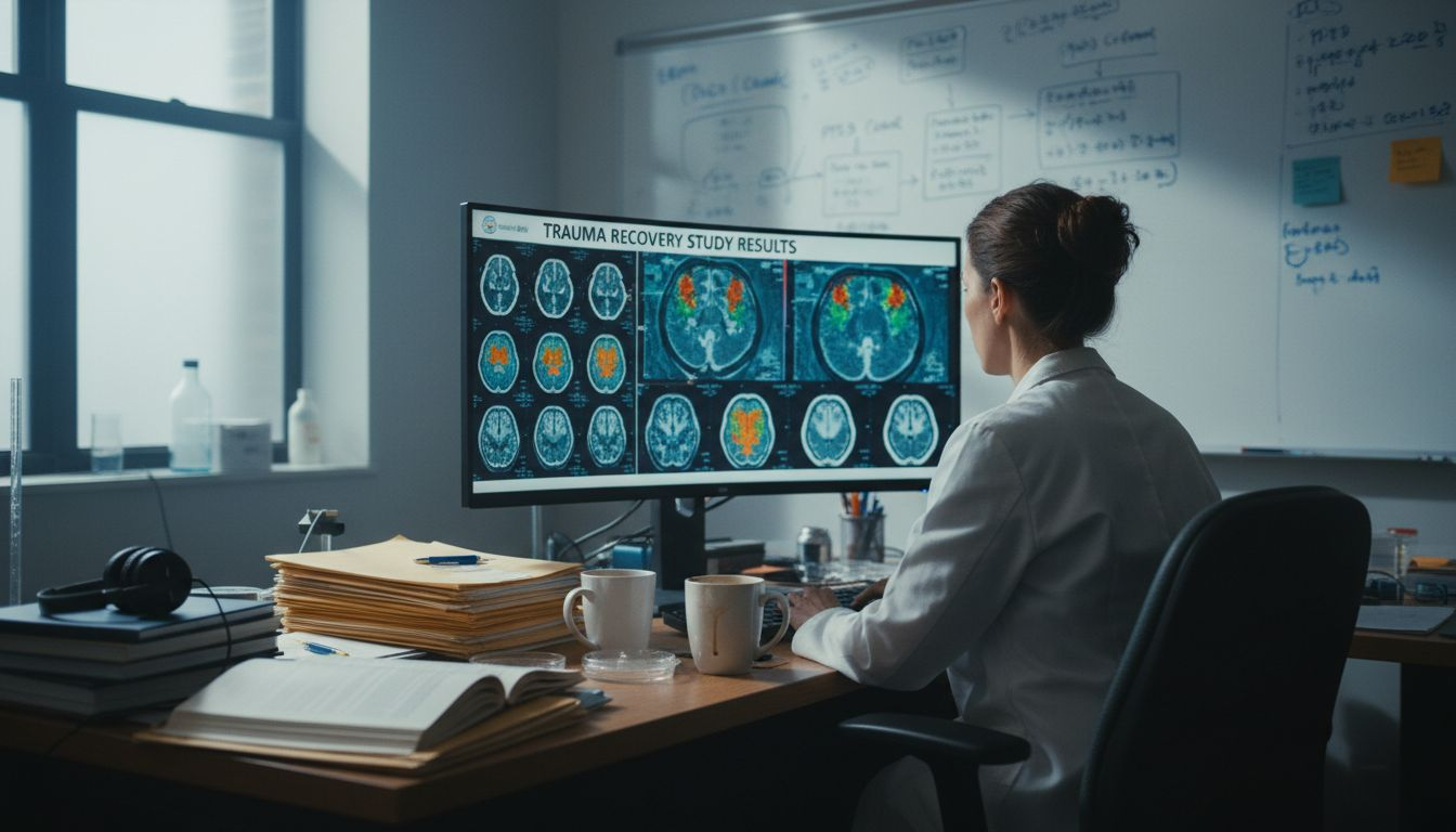 Scientist analyzing trauma recovery brain scans