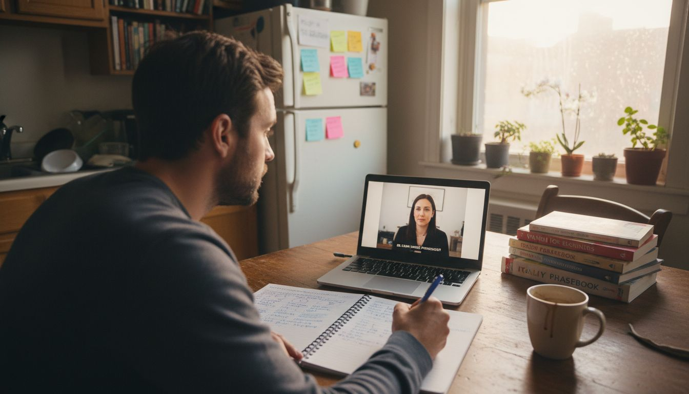 Man doing CBT therapy homework in daily life