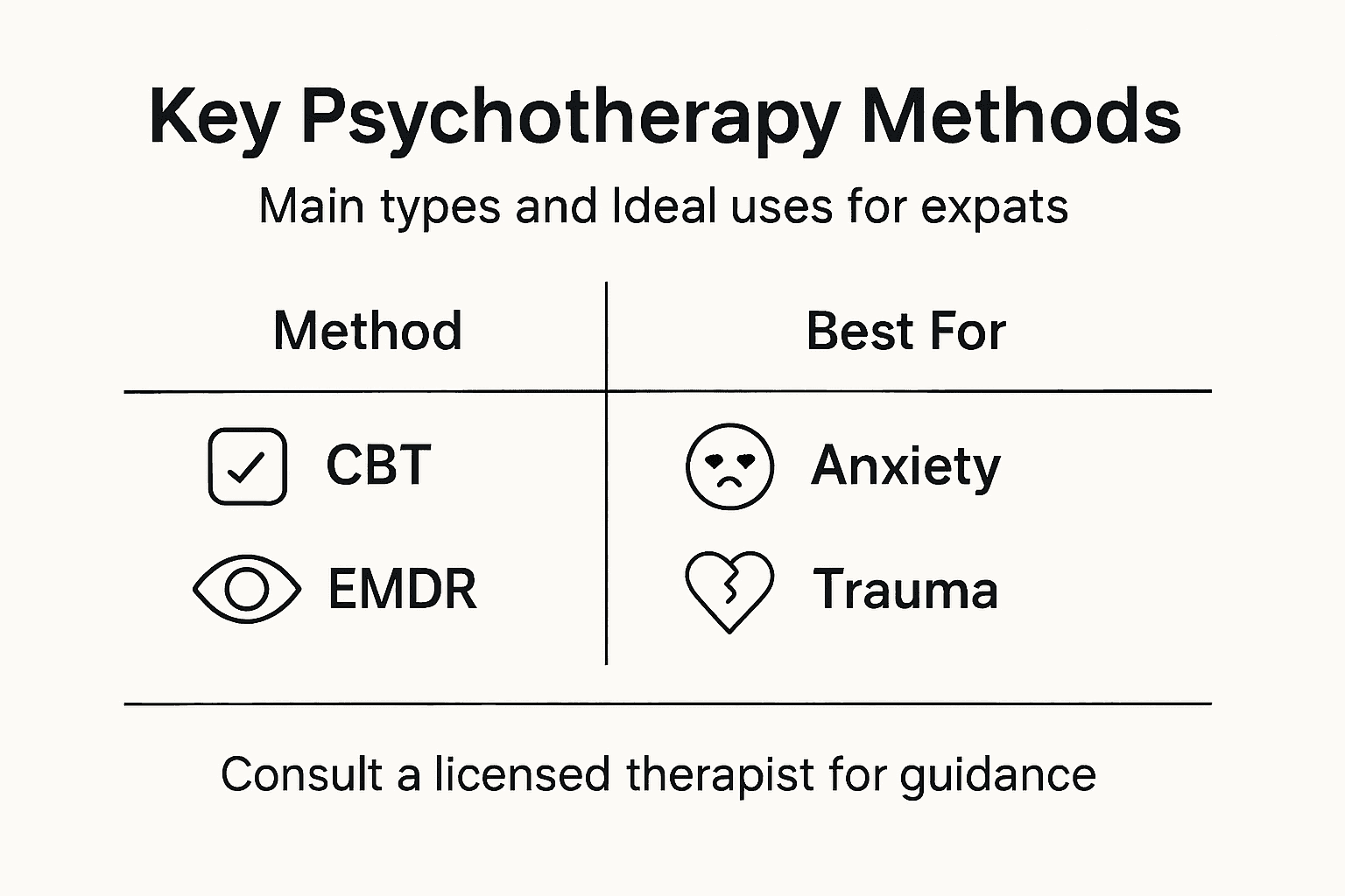 Infographic comparing key psychotherapy methods
