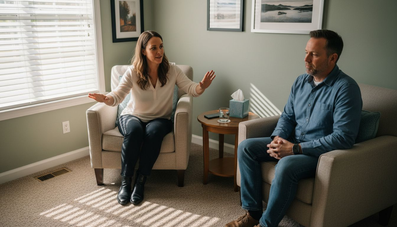 Therapist guiding EMDR session in calm room