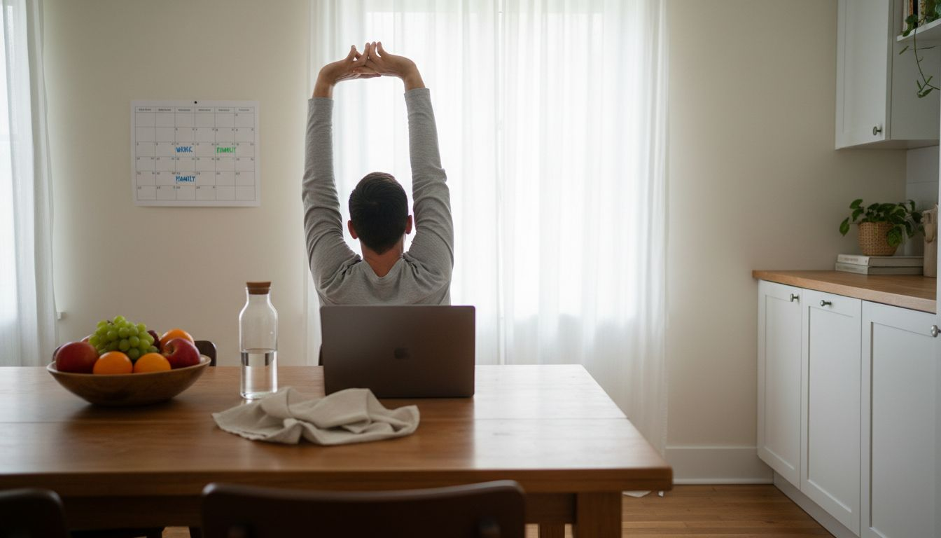 Man ending workday to set boundaries at home